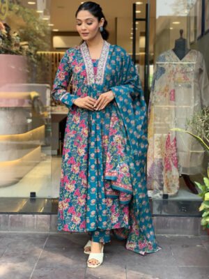 Women Viscose Multicolor A-Line Kurta And Pant Set With Dupatta