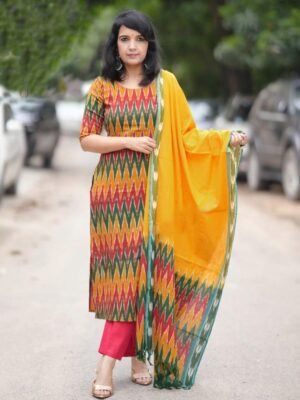 Women Viscose Multicolor Straight Kurta And Pant Set With Dupatta