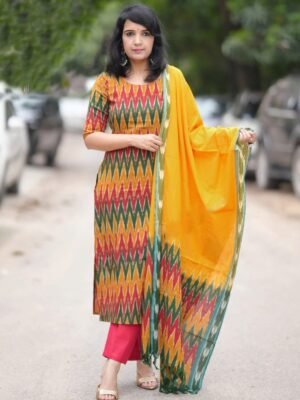 Auvoria Women Viscose Printed Kurta and Pant Set with Dupatta