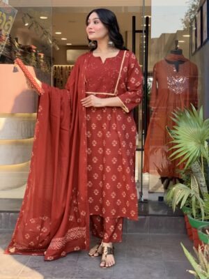 Auvoria Women Viscose Printed Kurta and Pant Set with Dupatta