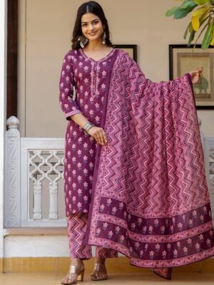 Auvoria Women Viscose Printed Kurta and Pant Set with Dupatta