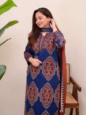 Auvoria Women Viscose Printed Kurta and pant Set with Dupatta