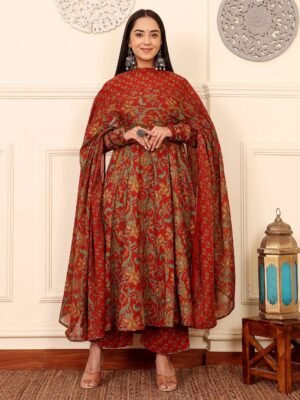 Auvoria Women Viscose Printed Kurta and pant Set with Dupatta