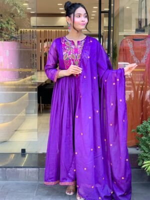 Auvoria Purple Pure Mul Cotton Anarkali Set – Buttery Soft & Breathable