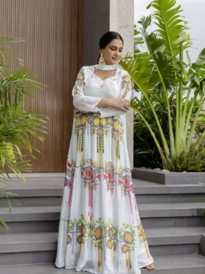 Auvoria Ethereal Breeze White Anarkali Suit