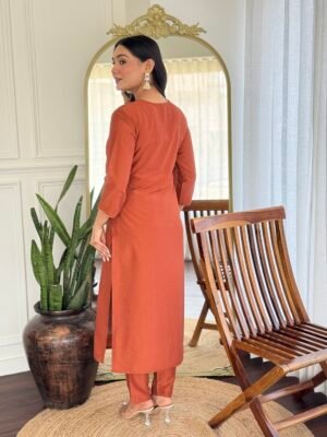 Auvoria Women Silk Embroidery Kurta and pant Set with Dupatta