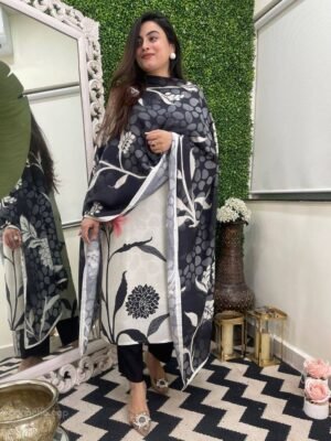 Auvoria Misty Blooms Viscose Rayon Suit Set with Teby Silk Printed Dupatta