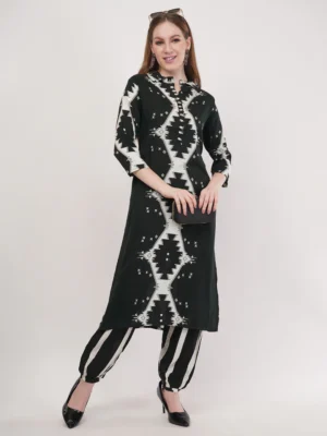 Auvoria Noir Ikat Harmony Rayon Kurta Set