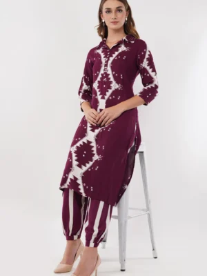 Auvoria Mulberry Ikat Royale Rayon Kurta Set