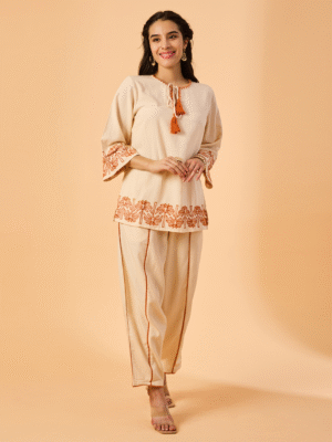 Auvoria Sunkissed Ivory Embroidered Co-Ord Set